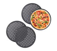 Relaxdays Plaque Pizza, Lot de 20, Ronde, perforée, antiadhésive, tartes flambées, en Acier, Moule, ∅ 32 cm, Anthracite