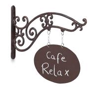 Relaxdays Plaque de boutique, design antique, inscription, portant; fonte de fer, bar, boutique, à l’entrée, brun