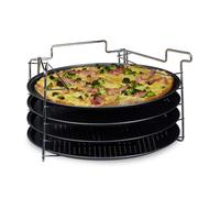 Relaxdays 10020495 Plaques de cuisson pizza lot de 4 avec support HxlxP : 20 x 32 x 32 cm avec perforation revêtement antiadhésif, anthracite