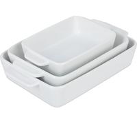 relaxdays Moule, Plats pour Cuisson, au Four, Jeu de 3, en céramique, 3 Tailles, carrée, Lavable à la Machine, Blanche