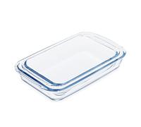 Relaxdays Plat à gratin, 2 Tailles, Verre, Four, pour lasagnes, gratin, Tiramisu, Lavable au Lave-Vaisselle, Transparent