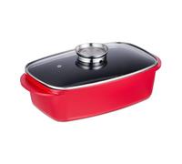 Relaxdays Plat à gratin avec couvercle, cocotte 5 L, antiadhésif, bouton arôme, pour plaques électriques & gaz, rouge