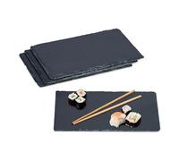 Relaxdays Plat de Service, lot 4, rectangulaire, pour Servir Fromage/sushis/Desserts, 26 x 16 cm, Noir
