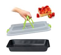 Relaxdays Plat four avec couvercle, transport gâteaux 3 en 1, LxP 40,5x32,5 cm, bord haut, plaque, vert/noir