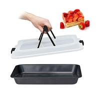 relaxdays Plat Four avec Couvercle, Transport gâteaux 3 en 1, LxP 40,5x32,5 cm, Bord Haut, Plaque, Noir/Gris