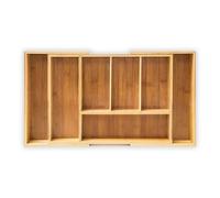 Relaxdays Plateau à couverts extensible HBT 5 x 48,5 x 28 cm, insert à couverts en bambou avec 5 à 7 compartiments comme organiseur de cuisine et insert de tiroir, plateau à couverts facile d'entretien pour tous les tiroirs, naturel