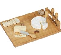relaxdays Plateau à fromage en bambou avec couverts