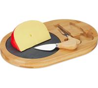 relaxdays Plateau à fromage en bambou avec set de couverts 2 pièces