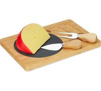 relaxdays Plateau à fromage en bambou avec set de couverts 2 pièces
