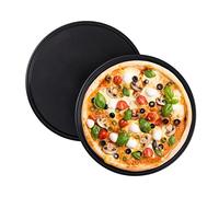 Relaxdays Plateau à pizza, lot de 2, rond, revêtement antiadhésif, pizza et tarte flambée, acier au carbone, plaque à pizza, env. 1 cm (h) x 32 cm, gris, 10025633