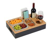 Relaxdays Plateau Canapé, Bambou, 3 Bols INOX pour en-Cas, Noir/Naturel