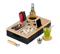 Relaxdays Plateau canapé, contenants Pratiques, Support en Bambou, pour Une soirée conviviale sur Le Sofa, Noir & Nature