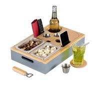 Relaxdays Plateau canapé, contenants Pratiques, Support en Bambou, pour Une soirée conviviale sur Le Sofa, Gris & Nature