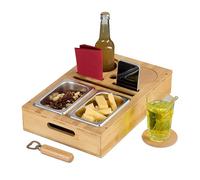Relaxdays Plateau canapé, pour Une soirée conviviale sur Le canapé, contenants en Acier INOX, Support en Bambou, Nature