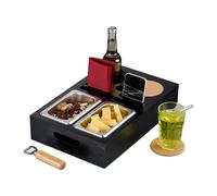 Relaxdays Plateau canapé, pour Une soirée conviviale sur Le canapé, contenants en Acier INOX, Support en Bambou, Noir