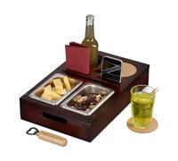 Relaxdays Plateau canapé, pour Une soirée conviviale sur Le canapé, contenants en Acier INOX, Support en Bambou, Marron