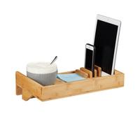 Relaxdays, nature Plateau de Lit, Bambou, Tablette, Table de nuit, Organiseur, Porte-gobelet D : 9 cm, Peu encombrant, métal, plastique, 1 pièce
