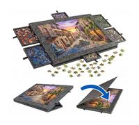Relaxdays Plateau de puzzle, 1 000 pièces, 6 tiroirs, feutre, gris foncé