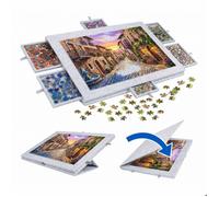 Relaxdays Plateau de puzzle 1 000 pièces support inclinable 6 tiroirs feutre housse gris clair