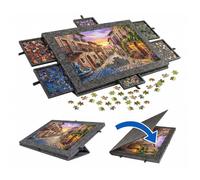 Relaxdays Plateau de puzzle, 1 000 pièces, 6 tiroirs, feutre, gris foncé