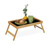 Relaxdays Plateau de Service, Pliable, Tablette avec Pieds, Bambou et MDF, H x L x P : 23 x 61,5 x 31 cm, Nature et Noir