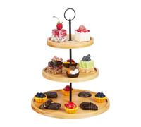 Relaxdays Plateau de Service, 3 Niveaux, Bambou, gâteaux, Snacks, poignée métal, présentoir, HxD: 36x28cm, Nature - Noir