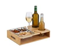 Relaxdays Plateau de Service canapé, Bambou, Support pour Snacks, Boissons & Verres, poignées, Nature - argenté