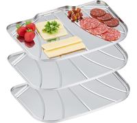 relaxdays Plateau de service en acier inoxydable, lot de 3