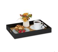 Relaxdays Plateau de service, en bambou et MDF, avec poignées, rectangulaire, HLP : 5 x 40,5 x 28 cm, noir et nature