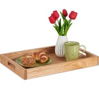 Reaxdays Plateau de Service, rectangulaire, Bois et MDF, avec poignées, Bord élevé, HLP : 5 x 46 x 31 cm, Nature