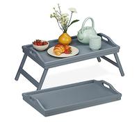 Relaxdays Plateau de Service, lot 2, Pliable, Tablette avec Pieds, Bambou et MDF, H x L x P : 24 x 60 x 30 cm, Gris