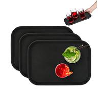 Relaxdays Plateau de Service, Lot de 3, Surface antidérapante, Forme rectangulaire, Restaurant, LxP: 35x25 cm, Noir