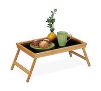 Relaxdays Plateau de Service, Pliable, Tablette avec Pieds, Bambou et MDF, H x L x P : 23 x 61,5 x 31 cm, Nature et Noir