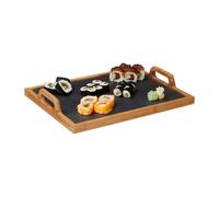 Relaxdays Plateau de service repas en bambou avec planche ardoise amovible 2 poignées cuisine HxlxP: 6 x 40,5 x 32 cm, nature