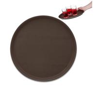 Relaxdays Plateau de Service Rond, diamètre de 35 cm, Support à Bord relevé, Surface antidérapante, Restaurant, Marron