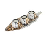 Relaxdays Porte-Bougies lot, 3 bougeoirs Rond pour Bougies Chauffe-Plat, Plateau Forme Feuille, Pierres, Marron-Blanc