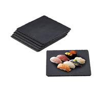relaxdays Plateau en ardoise, lot de 6, 25 x 25 cm, assiette de présentation, carré, plat de service, déco, anthracite