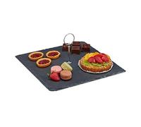 relaxdays Plateau en ardoise, rectangulaire, avec poignée, plat de service, apéro, sushi, fromage, dessert, anthracite