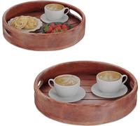 relaxdays Plateau en bois de manguier Set de 2 pièces