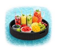 Relaxdays Plateau flottant 2 en 1 pour piscine, boissons & collations, env. 20 x 60 cm, insubmersible, noir en PE-rotin