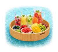 Plateau Flottant Relaxdays 2 en 1 pour Boissons & Snacks, env. 20 x 60 cm, rotin, insubmersible, Naturel
