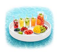 Relaxdays Plateau Flottant, Plateau de Piscine 2 en 1 pour Boissons et Snacks, env. 20×80 cm, rotin, insubmersible, blan