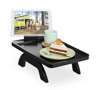 Relaxdays Plateau pour accoudoir de canapé, en Bambou, avec Support de téléphone, 12 x 40,5 x 25 cm, Organiseur de canapé pour collations et Boissons, Noir