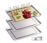 Relaxdays Plateaux de service, lot de 3, Acier inoxydable, adapté au lave-vaisselle, saucisson, 33 x 26,5 cm, argenté