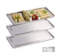 Relaxdays Plateaux de service, lot de 3, Acier inoxydable, adapté au lave-vaisselle, saucisson, 45,5 x 22 cm, argenté