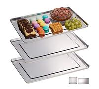 Relaxdays Plateaux de service, lot de 3, Acier inoxydable, adapté au lave-vaisselle, saucisson, 48 x 33 cm, argenté