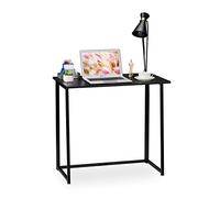 Relaxdays pliable, table bureau à plier, travail maison, 74x80x45cm, noir, panneau de particules, fer, 74,5 x 80 x 45 cm