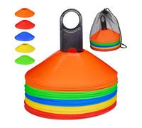 Relaxdays Plot de Sport, Lot de 50, 5 Couleurs, avec Support et Sac, en Plastique PE, H x D : 5 x 19 cm, coloré