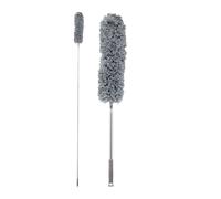 Relaxdays Plumeau, Manche télescopique Jusqu’à 2,5 m, Lavable, Souple, Microfibre, ramasse-poussière, Gris