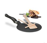 Relaxdays Poêle à crêpes avec râteau & spatule, pour plaque à induction, aluminium, crêpière, diamètre de 25 cm, noir